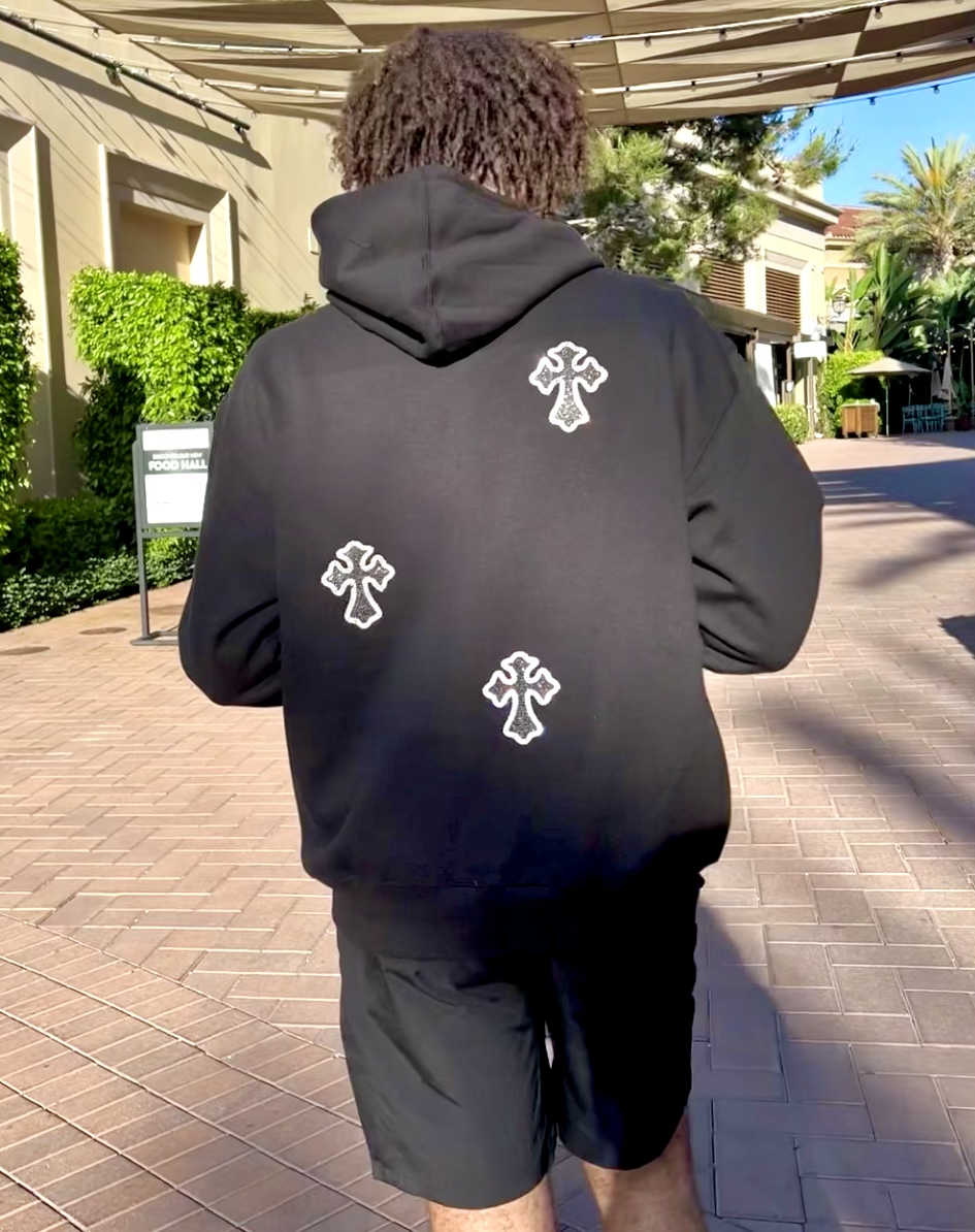 Rhinestone Hoodie Triple Cross Y2K Pullover Hoodie | Heat Irvine Rhinestone Hoodie Triple Cross Y2K Pullover Hoodie | Heat Irvine