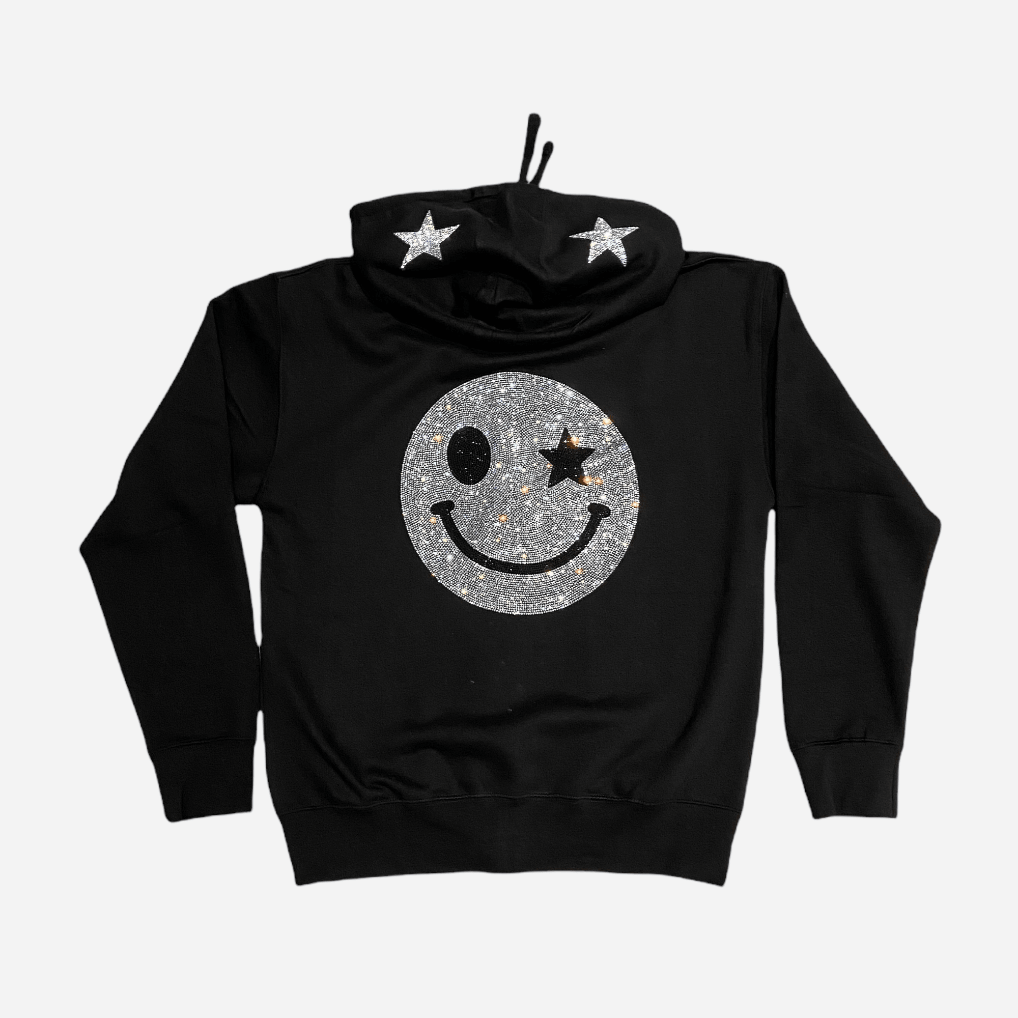Black rhinestone smiley face hoodie sale