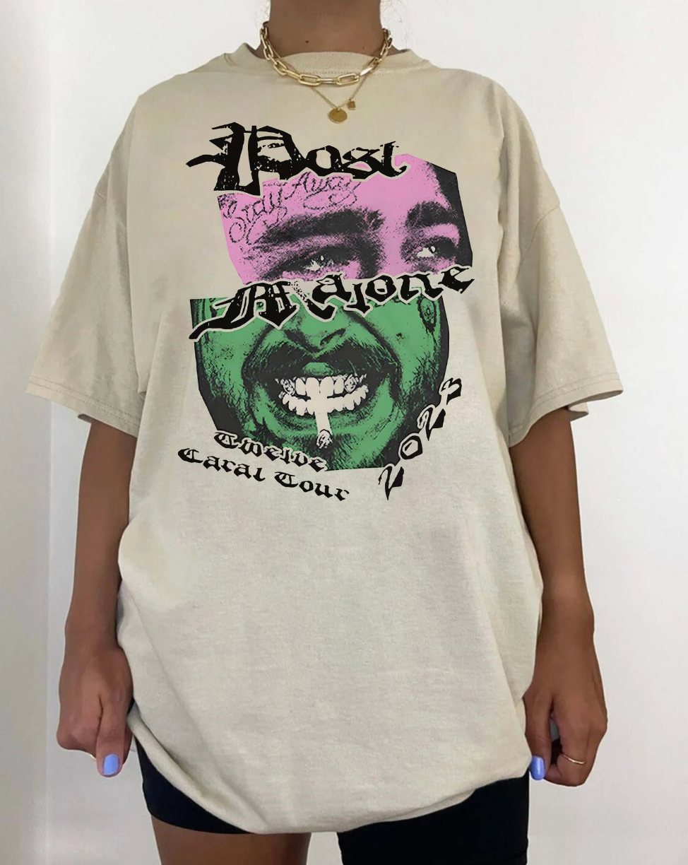 Post Malone Green Purple Faces Tour Graphic T-Shirt