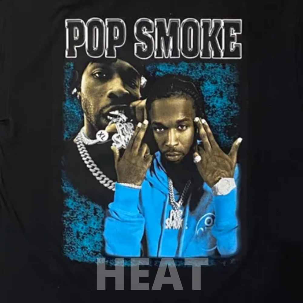 Pop Smoke Blue Unisex Black Graphic T-Shirt